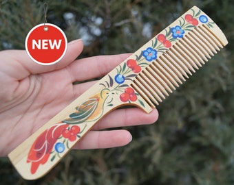 Hand painted comb Petrykivka comb Ukrainian gift Gift for girl Natural comb Valentine gift Wooden hairbrush Mother gift Eco friendly for her