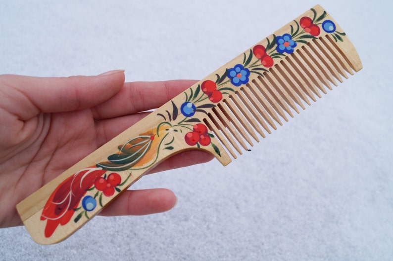 Hand painted comb Petrykivka comb Ukrainian gift Gift for girl Natural comb Valentine gift Wooden hairbrush Mother gift Eco friendly for her image 2