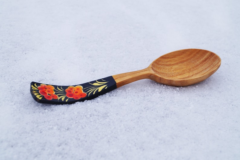 Hand-painted spoon Tableware Gift for mom Folk Petrikovka spoon Petrykivka Soup spoon Ukrainian Wooden spoons Wooden Kitchen utensils image 3