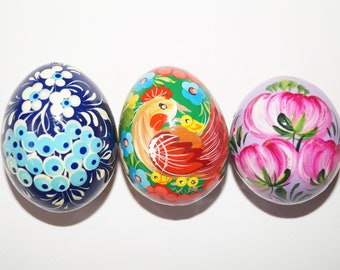 Set of 3 Easter eggs Painted easter eggs Wooden eggs Painted wooden eggs Floral eggs Floral easter eggs Decorative eggs Easter wooden eggs