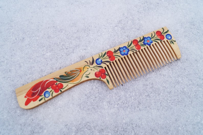 Hand painted comb Petrykivka comb Ukrainian gift Gift for girl Natural comb Valentine gift Wooden hairbrush Mother gift Eco friendly for her image 3