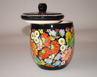 Kitchen storage jar Kitchen jar Hand painted Wood container Painted storage jar Mom grandmother Kitchen canister Tea canister