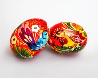 Set of 2 Artistic small Wooden Easter egg Hand Painted with oil paints This is the perfect gift for Easter or any occasion
