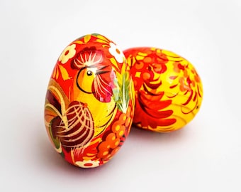 Hand Painted Wooden Easter Eggs, Petrikov Art, Set of 2