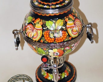 Hand-painted Electric samovar Petrikivka samovar Home decor Collectible samovar Antique soviet samovar USSR Brass samovar Original painting