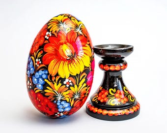 Artistic big folding Wooden Easter egg Hand Painted with oil paints This is the perfect gift for Easter or any occasion