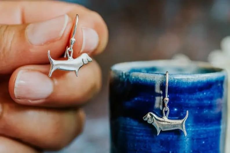 Sterling Silver Basset Hound Earrings Animal jewellery Basset Hound ethical jewellery handmade dog earrings dog lover gift image 1