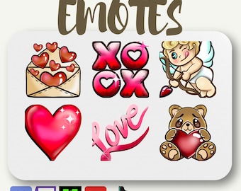 x6 Valentine Emote Package plus 2 Animated Emotes for Twitch/Discord/Kick/YouTube/TikTok | Cute Emotes | Streamers and Gamers