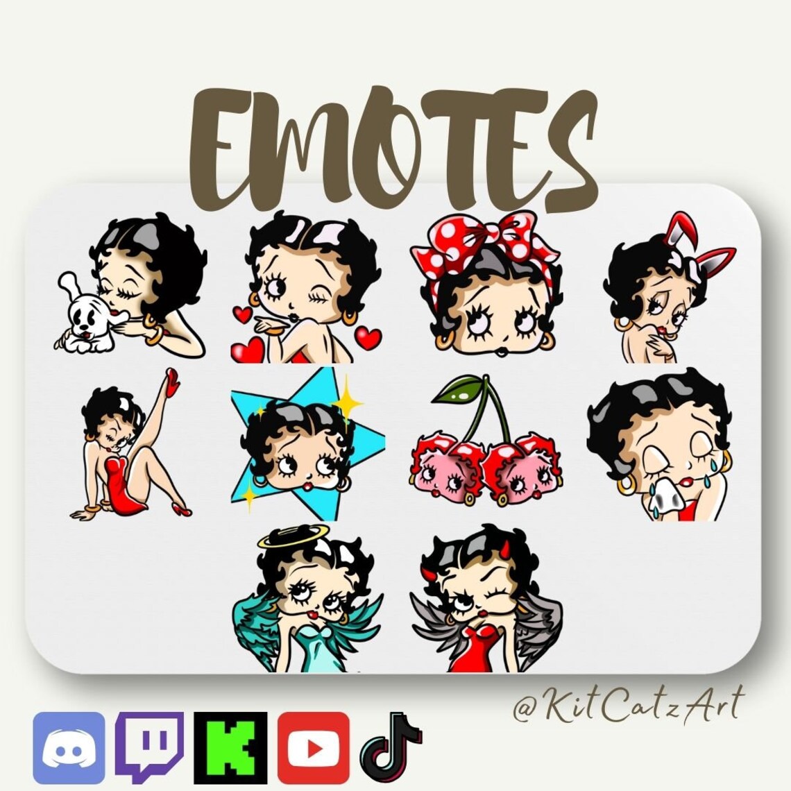 10 Betty Boop Emote Package for Twitch/discord/kick Cartoon Cute & Sexy ...