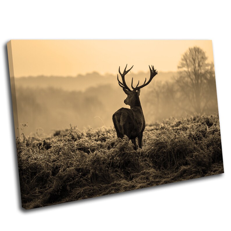 Stag Sepia Landscape Canvas Wall Art Print Framed Etsy