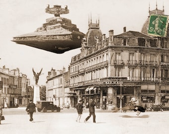 Carte postale : croiseur starwars envahissant Bergerac