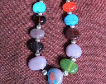 Lampwork / Flamework Glass Bead Necklace in Transparent and Semi-Opaque Colors - Handmade Glass Beads - 19 Inches Long - Studio Glass Art