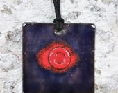 Large Enamel on Copper Pendant - Blue Enamel - Red Enamel -Enamel on Copper Pendant - Enamel Jewelry - Handmade Enamel Jewelry