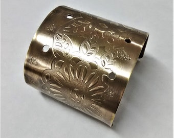 Bronze Wrist Cuff with Floral Pattern - Cuff Bracelet - Textured Bronze Cuff - Bronze Jewelry - Rolling Mill Jewelry - Handmade Jewelry