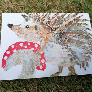Hedgehog collage postcard
