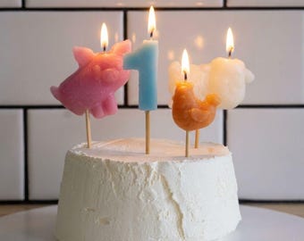 Beeswax Farm Animal Birthday Candles – Pig, Sheep, Chicken, Number Cake Toppers