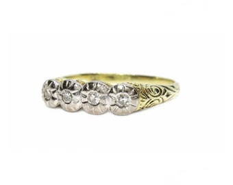 Art Nouveau-14k yellow & white gold-diamond ring-engagement-wedding-Valentines Day-Germany Bavaria-approx 1910