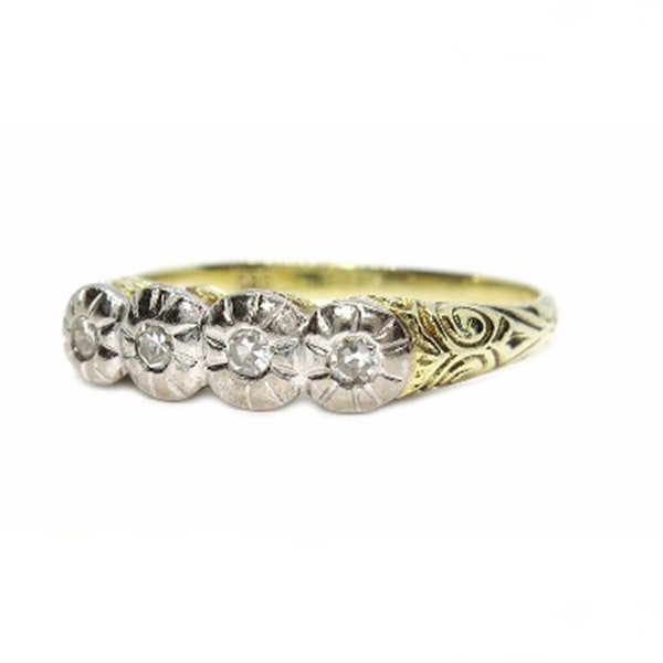 Art Nouveau-14k yellow & white gold-diamond ring-engagement-wedding-Valentines Day-Germany Bavaria-approx 1910