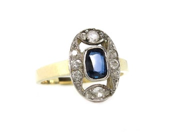 Art Déco-platinum-14k gold-ring-approx 1920-set with a sapphire & diamonds-Germany, Bavaria-original-antique-engagement ring