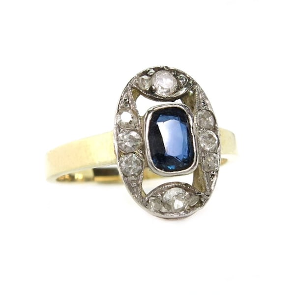 Art Déco-platinum-14k gold-ring-approx 1920-set with a sapphire & diamonds-Germany, Bavaria-original-antique-engagement ring