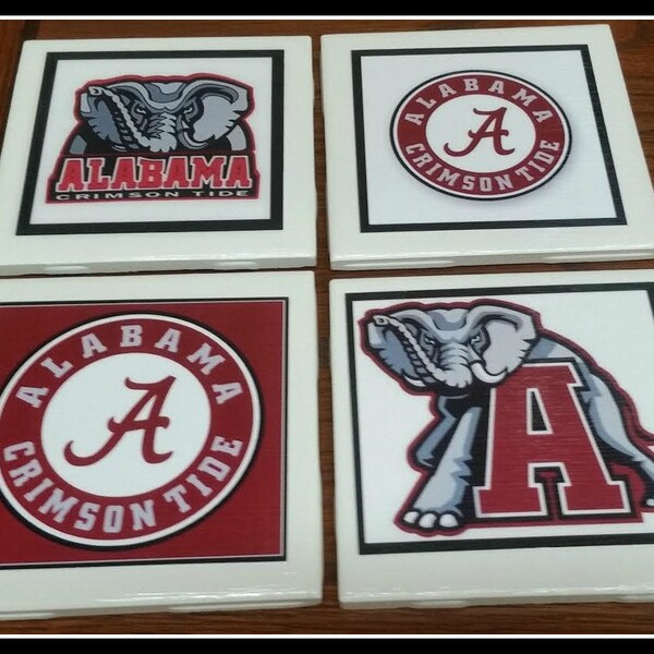 Home Decor Alabama Football Coasters, Decorative Ceramic Picture Tile Alabama Football Coasters Set Of 4, Crimson Tide Football Coasters