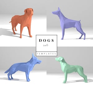 Modello fai da te stampabile (PDF). Cani Imposta modelli di modelli di carta low poly. Modello di carta 3D. Origami. Papercraft. Allenatore del cervello.