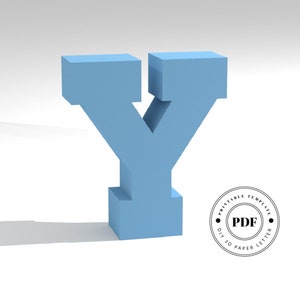 Szablon DIY do wydrukowania (PDF). Szablon modelu papieru litery Y low poly. Napisy na papierze 3D. Origami. Papercraft. Alfabet z tektury.