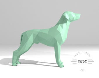 Printable DIY template (PDF).  Dog (Pointer) low poly paper model template 3D animal paper model. Origami. Papercraft. Brain trainer.