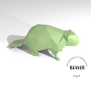 Plantilla de bricolaje imprimible (PDF). Plantilla de modelo de papel de baja poli de castor. Modelo de papel de animales en 3D. Origami. Artesanía de papel. Entrenador cerebral.