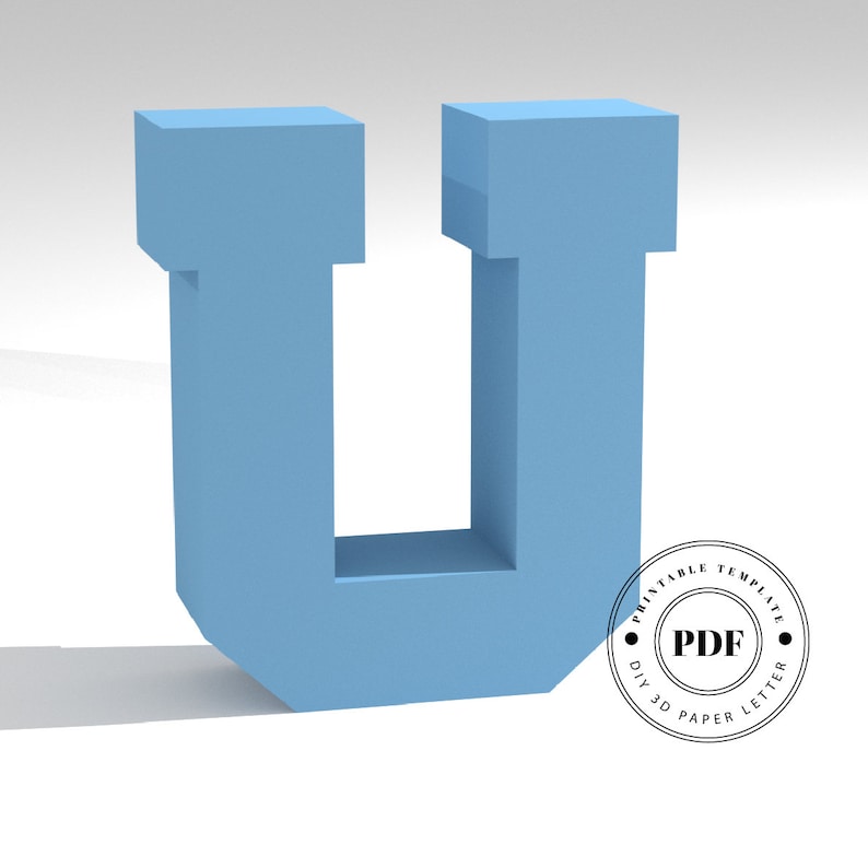 Printable DIY template (PDF). Letter U low poly paper model tem Printable DIY template (PDF). Letter U low poly paper model tem