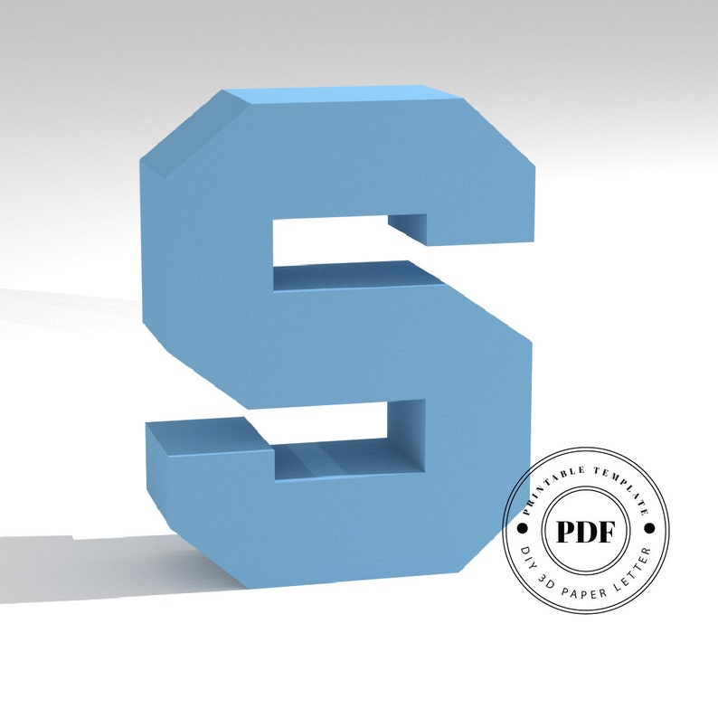 Printable DIY template Cardboard alphabet. Papercraft 3D paper lettering Letter S low poly paper model template Origami PDF