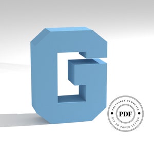 Szablon DIY do wydrukowania (PDF). Szablon modelu papieru Low Poly Letter G. Napisy 3D na papierze. Origami. Papercraft. Alfabet z tektury.
