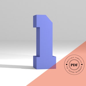 Szablon DIY do wydrukowania (PDF). Numer 1 szablon modelu papieru low poly. Napisy 3D z papieru. Origami. Papercraft. Alfabet z tektury.