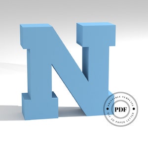 Plantilla de bricolaje imprimible (PDF). Plantilla de modelo de papel de baja poli letra N. Letras de papel 3D. Origami. Artesanía de papel. Alfabeto de cartón.