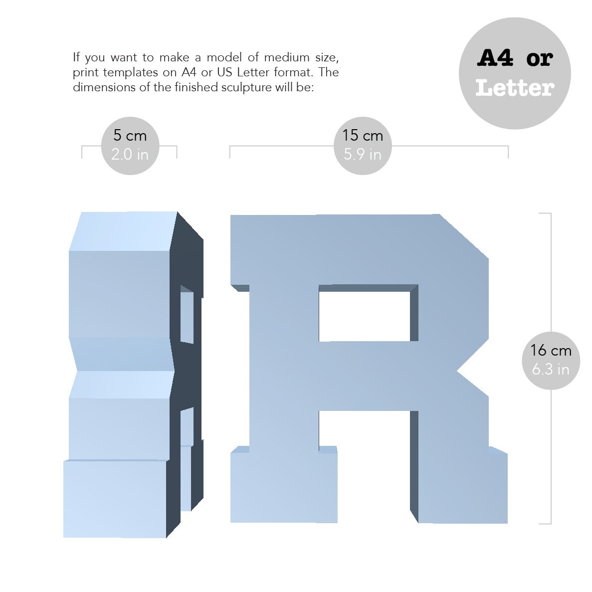Printable DIY Template (PDF). Letter R Low Poly Paper Model Template ...