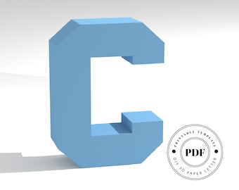 Printable DIY template (PDF).  Letter C low poly paper model template. 3D paper lettering. Origami. Papercraft. Cardboard alphabet.