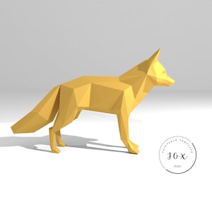Modello fai da te stampabile (PDF). Modello di modello di carta Fox low poly. Modello di trofeo di carta 3D. Origami. Papercraft. Allenatore del cervello.