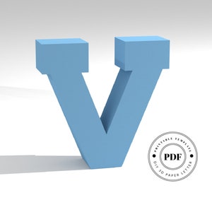 Szablon DIY do wydrukowania (PDF). Szablon modelu papieru Letter V low poly. Napisy na papierze 3D. Origami. Papercraft. Alfabet z tektury.