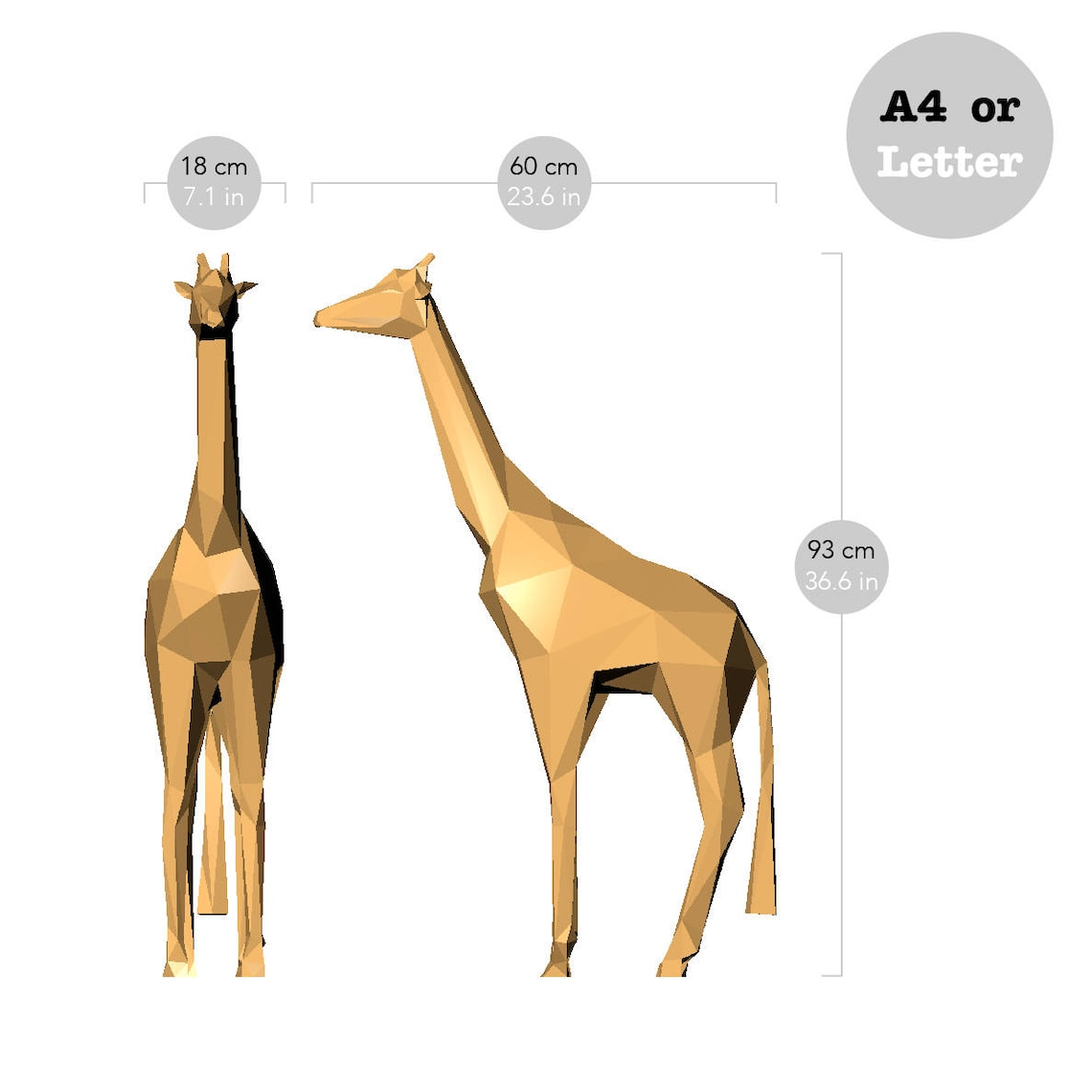 Printable DIY template PDF. Giraffe low poly paper model Etsy España