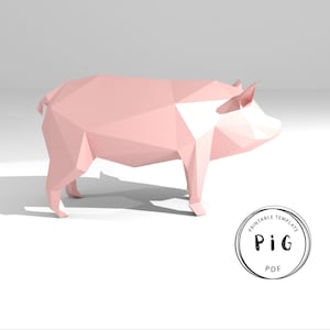 Plantilla de bricolaje imprimible (PDF). Plantilla de modelo de papel de baja poli de cerdo. Modelo de papel de animales en 3D. Origami. Arte de papel. Entrenador cerebral.