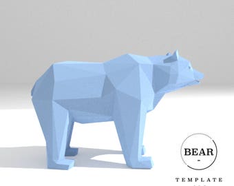 Printable DIY template (PDF). Bear low poly paper model template. 3D paper trophy. Origami. Papercraft. Cardboard animal.