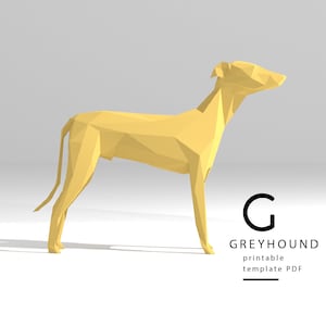 Printable DIY template (PDF). Dog (Greyhound) low poly paper model template. 3D paper model. Origami. Papercraft. Brain trainer.