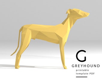 Printable DIY template (PDF). Dog (Greyhound) low poly paper model template. 3D paper model. Origami. Papercraft. Brain trainer.