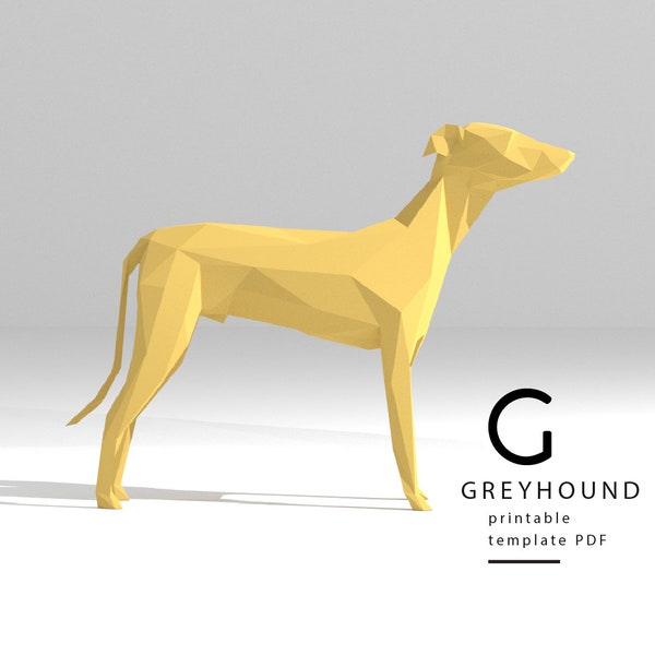 Printable DIY template (PDF). Dog (Greyhound) low poly paper model template. 3D paper model. Origami. Papercraft. Brain trainer.