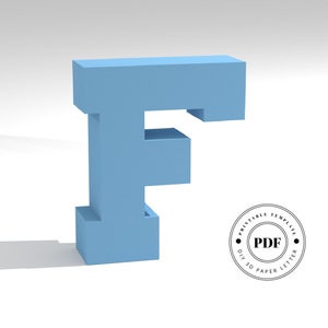 Plantilla de bricolaje imprimible (PDF). Plantilla de modelo de papel de baja poli letra F. Letras de papel 3D. Origami. Artesanía de papel. Alfabeto de cartón.