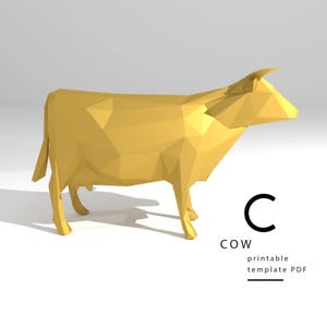 Modèle de bricolage imprimable (PDF). Modèle de modèle de papier vache low poly. Modèle de papier animal 3D. Origami. Papercraft. Entraîneur de cerveau.