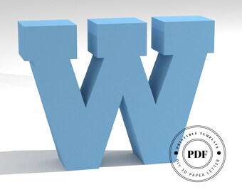 Printable DIY template (PDF).  Letter W low poly paper model template. 3D paper lettering. Origami. Papercraft. Cardboard alphabet.