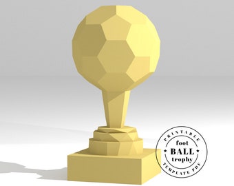 Printable DIY template (PDF).  Sports trophy. Soccer. Ball Trophy low poly paper model template. 3D paper trophy. Origami. Papercraft.