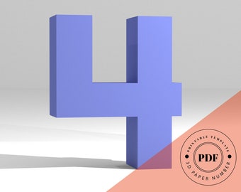 Printable DIY template (PDF).  Number 4 low poly paper model template. 3D paper lettering. Origami. Papercraft. Cardboard alphabet.