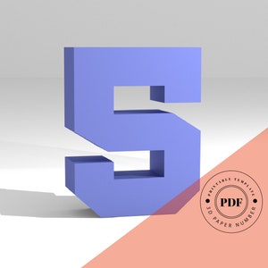 Szablon DIY do wydrukowania (PDF). Szablon modelu papieru o niskiej zawartości poli numer 5. Napisy 3D z papieru. Origami. Papercraft. Alfabet z tektury.